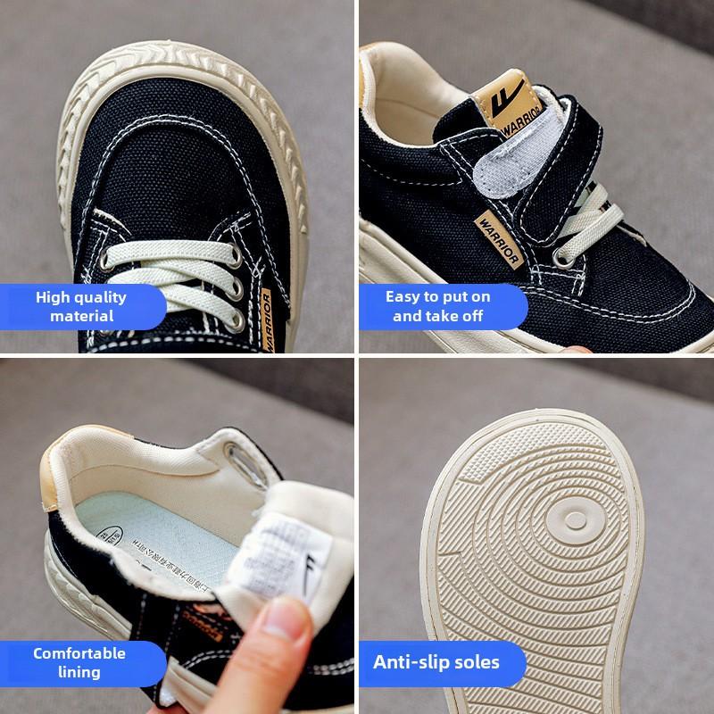 Warrior Classmates Boys Canvas Shoes Spring and Autumn New Breathable Girls Board Shoes Medium and Large Children's Cloth Shoes