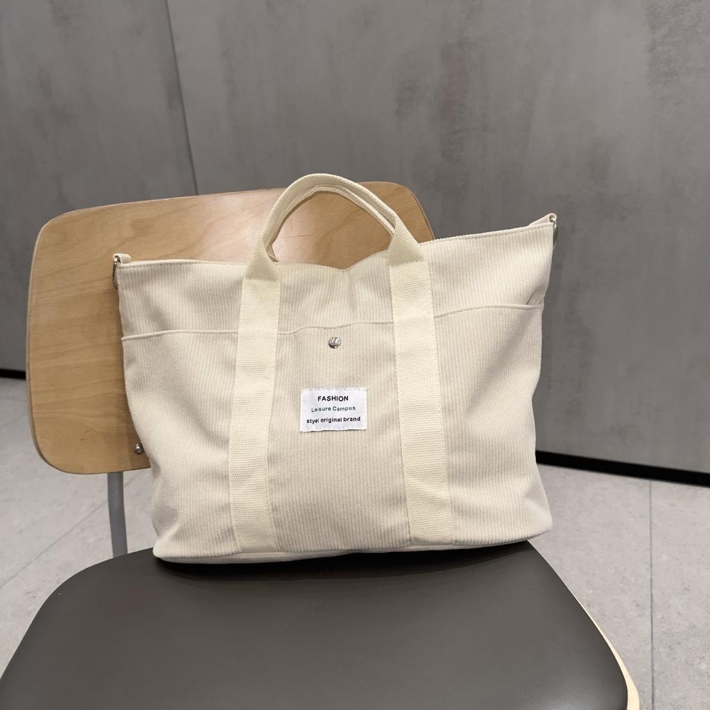 Corduroy Retro Handbag Letter Multi-Pocket Square Bag Large Capacity Messenger Bag Travel Bag