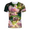 Summer New Rose Castle Colors Beautiful Personality Youth Trend 3D Digital Printing Round Neck Shirt Short Sleeve T-shirt