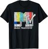 Czarny T-shirt MTV o klasycznym kroju - Logo Vintage Sygnału TV, 100% Bawełna, Krótki rękaw dla dorosłych