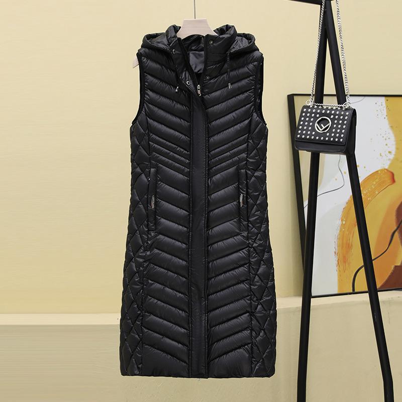 

Autumn and winter new down cotton vest women s medium and long glossy leave-in vest large size vest jacket M чёрный