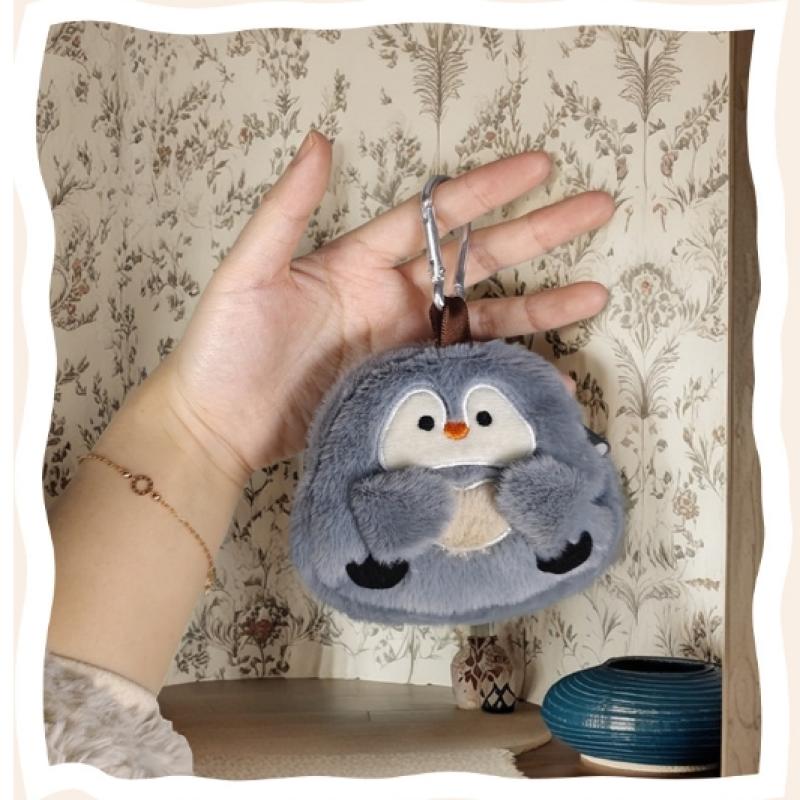 1 Piece Plush Wallet With Lanyard Mini Cartoon Penguin Coin Purse Zipper Bag Pendant Girls Charm Small Item Storage Bag