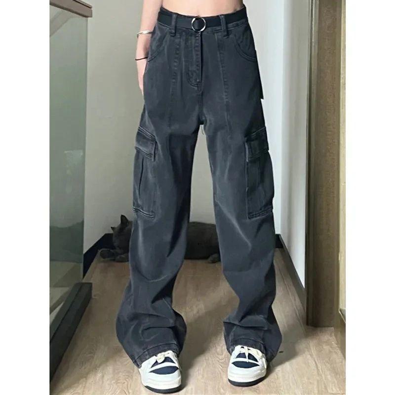 

Ретро универсальные свободные брюки широкого кроя новые тонкие многокарманные повседневные джинсы карго женские XL