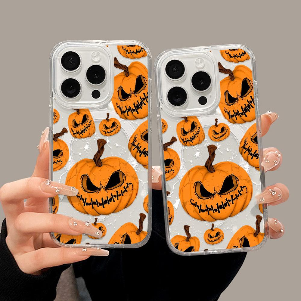 Halloween pumpkin is suitable for Apple 17ProMax magnetic mobile phone case iPhone17 transparent 16/15 hard case ins