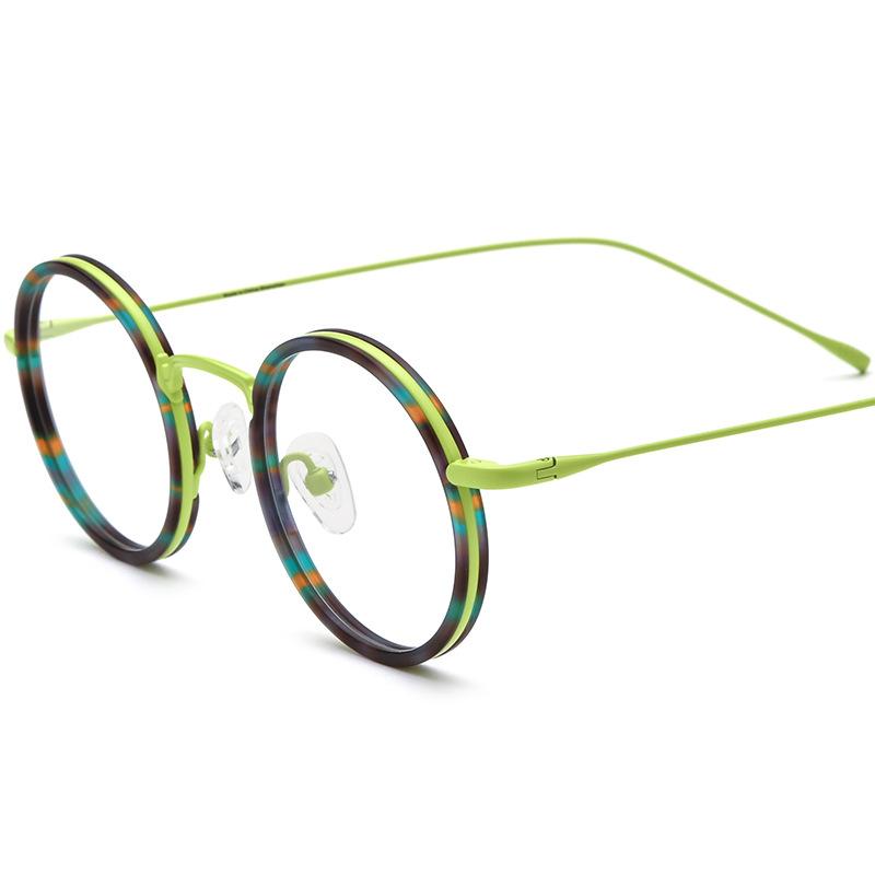 French Design Retro Round Metal Acetate Eyeglass Frames for Optical Eyewear зелёный