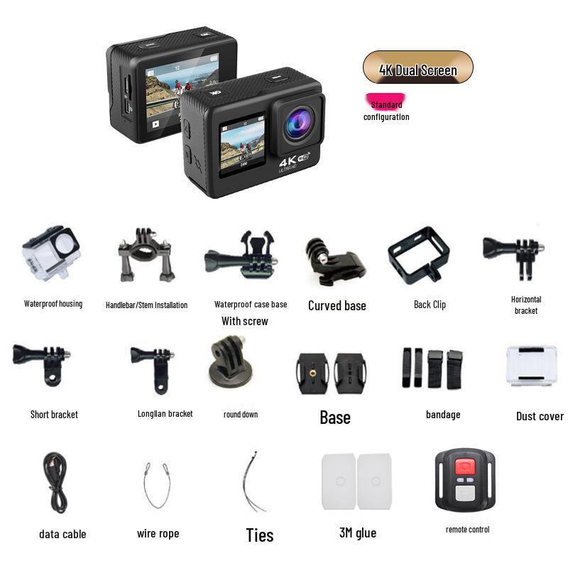 4K Sports Action Camera with Anti-Shake, Touchscreen, Wireless Connectivity, for Cycling & Fishing