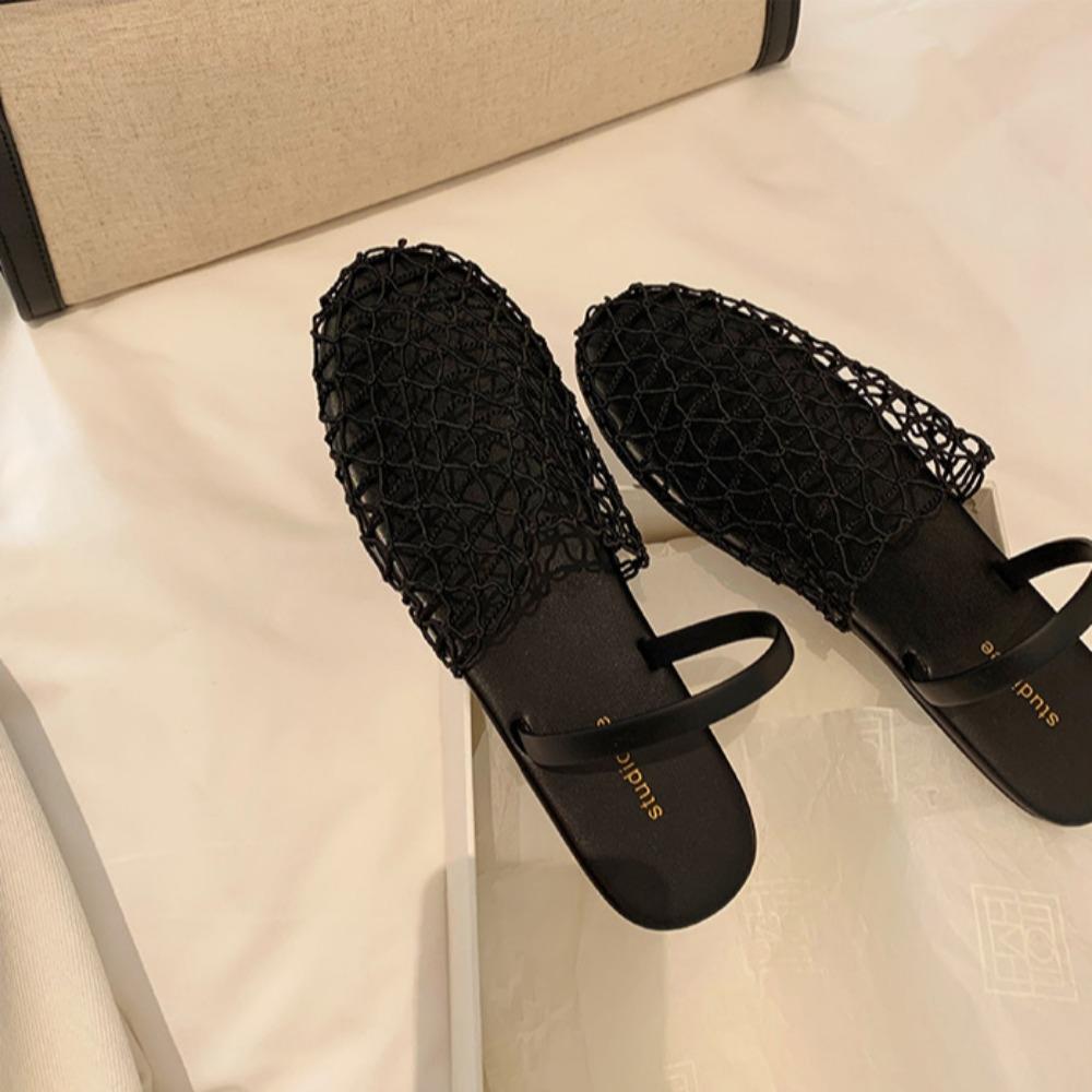 Slippers for Women 2025 Summer New Mesh Hollow Out One-piece Strap with Toe Cap Flat Sandals for Women's Mesh Slippers Women