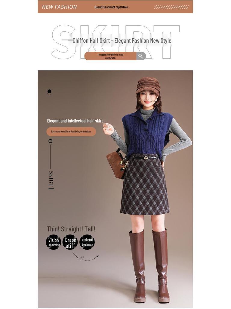 Plaid High-Waist A-line Skirt: Winter 2025 Petite Fashion