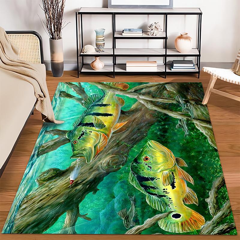Colorful Fish and Underwater Tree Design Carpet for Living Room Suitable for use as an anti-slip for living room bedroom sofas