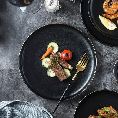 Creative Black Frosted Steak Plate Internet Celebrity Phnom Penh Western Food Plate Flat Plate Hotel Restaurant Vegetable Plate Commercial Steak Plate