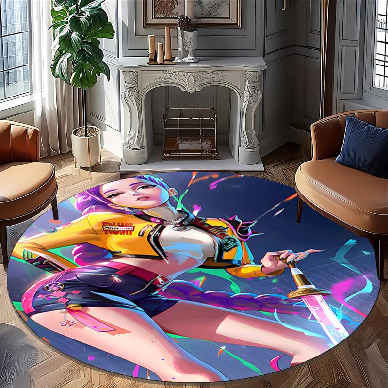 1pc KPop Demon Hunters RUMI1 Design Printed Area Round Carpet for Bedroom Living Room Home Decor Rugs Mat Non Slip Mat Rug for Bedside