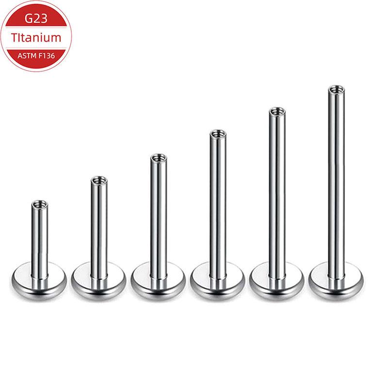 F136 Titanium Alloy Mirror Polished Internal Thread Earring Stud with Push-in Pin and Flat Back Post for Ear Cartilage or Lip.