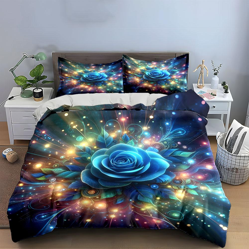 Radiant Blue Rose Art Set Perfect For Home Decor Kid'S And Adults' Bedroom Decor, Exquisite Three-Piece Bedding Set Gift