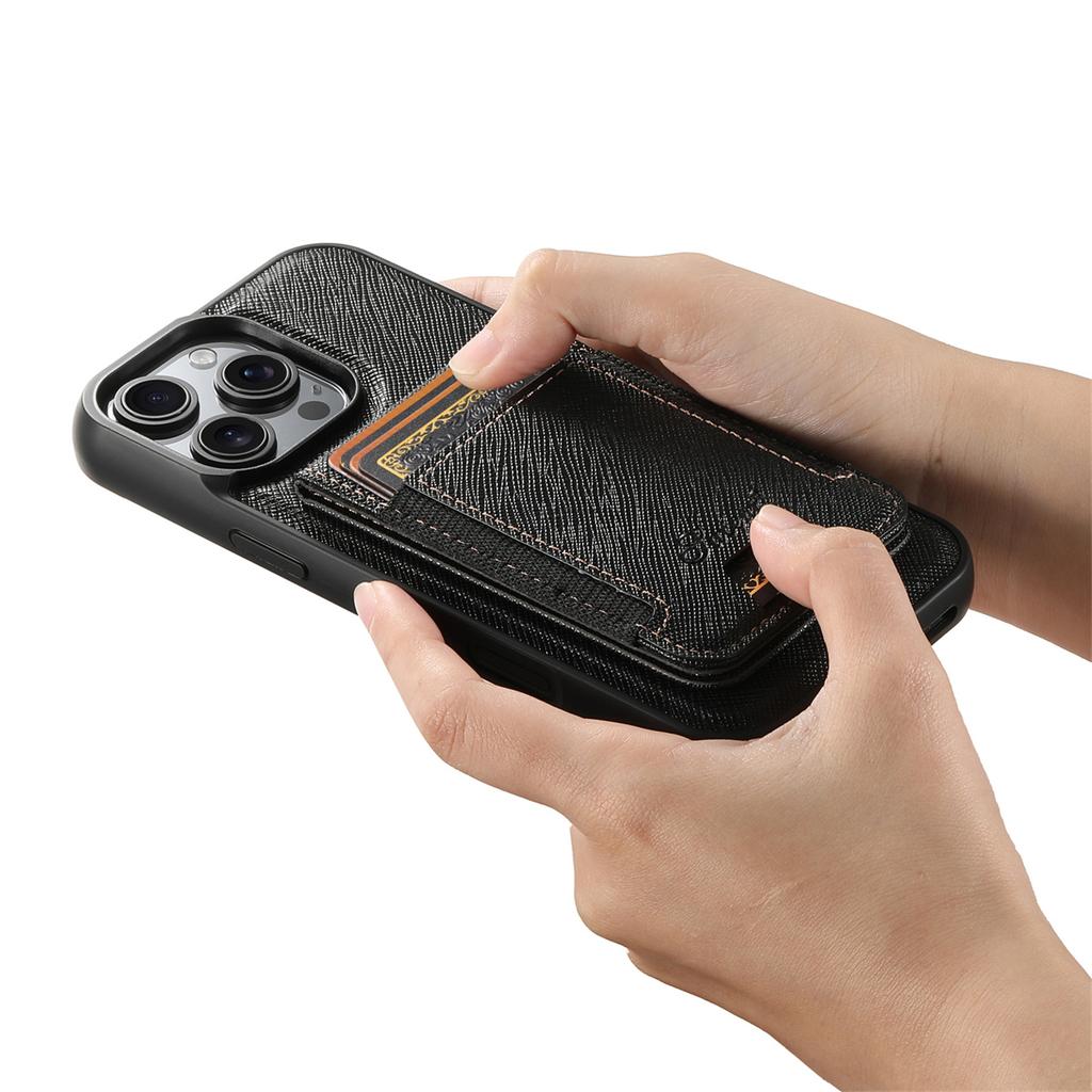 SUTENI H17 For iPhone 16 Pro Magnetic Case Cross Texture Leather Phone Back Cover with Detachable Card Bag