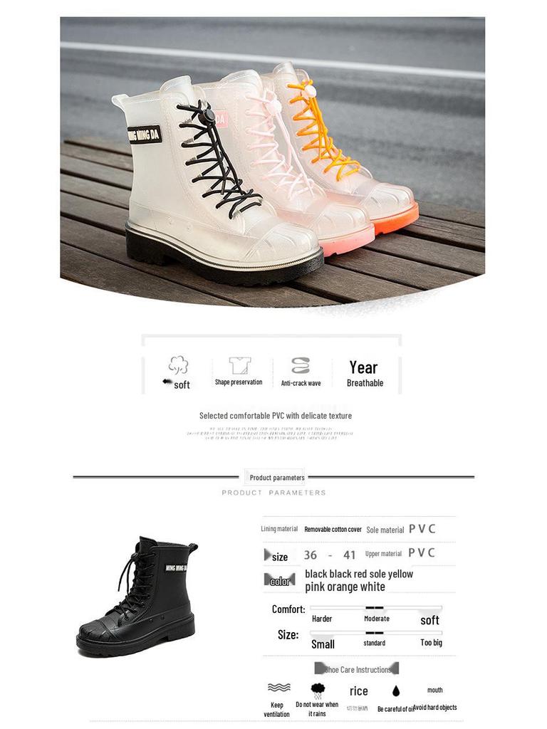 Stylish Non-Slip Waterproof Rain Boots for Adults with Thick Sole and Added Velvet Lining.