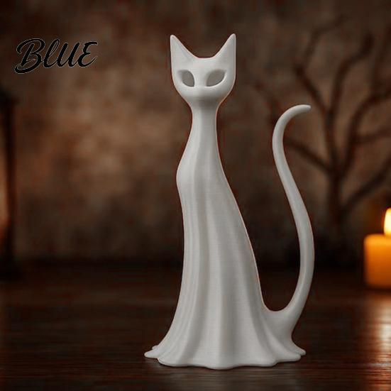 Solid Structure Desk Ornament 3D Printed Cat Ghost Buddy Cute Halloween Kitty Figurine for Matte White Table Centerpiece Office Shelf Spooky Kitten