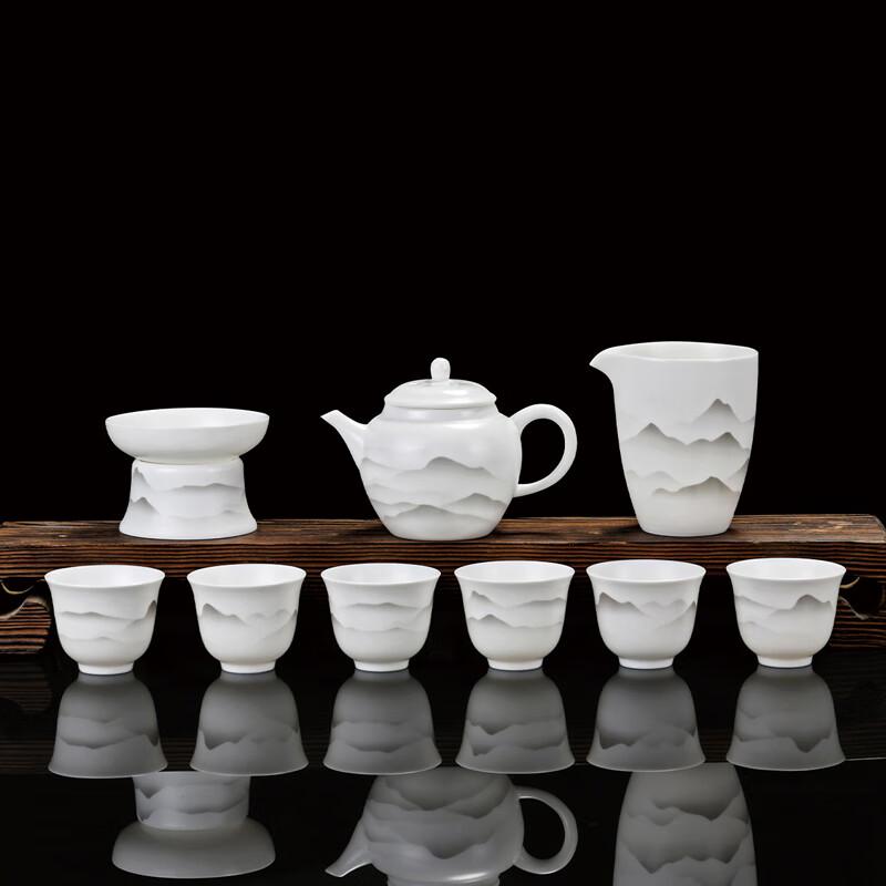 Lainuo Mutton Fat Jade Ceramic Ink Landscape Tea Set