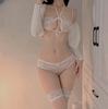 Sex underwear sexy bra women's ultra-thin neck binding temptation lace three-point mesh underwear gathering set