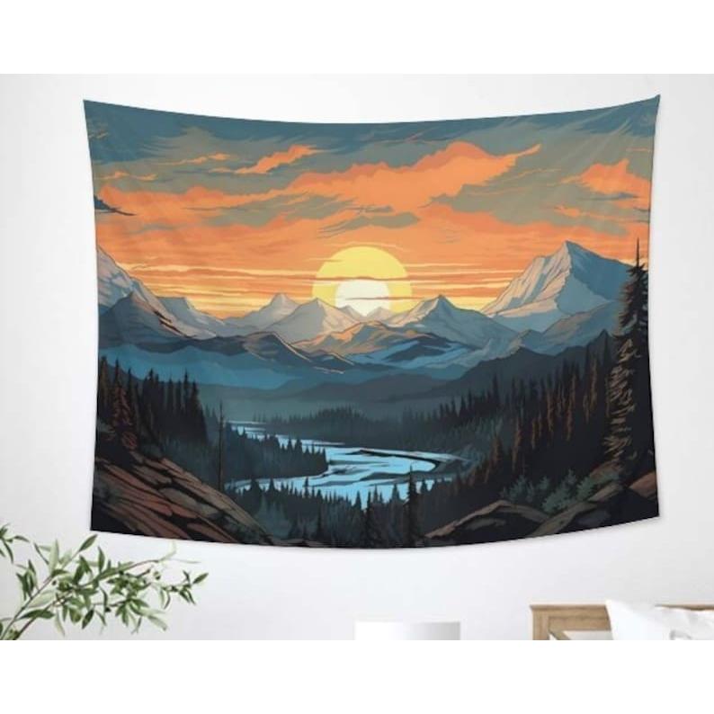 Sunset mountain view tapestry 75x100 чёрный