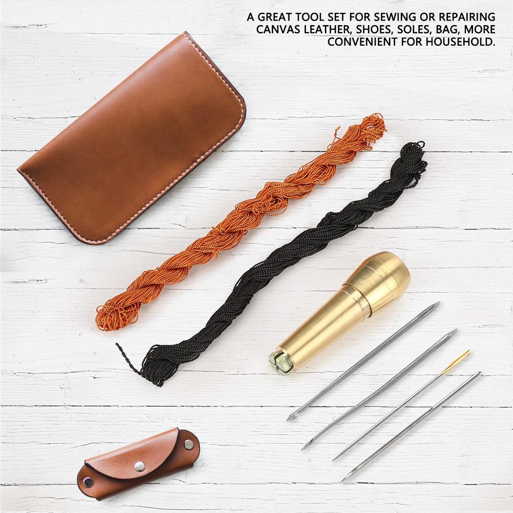 18m Black Brown Lines Threads for DIY Shoes Repair with Hook Needles Sewing Awl Kit