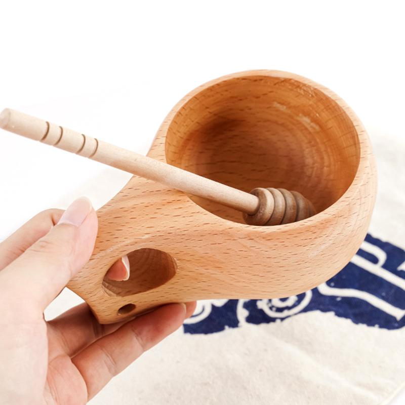 Nordic Style Wooden Camping Cup Beech Wood Cup Outdoor Hiking Backpack Cup Tea Coffee Mug Portable Travel Wooden Mug Drinkware