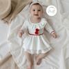 Baby Meisjes Romper met Lange Mouwen Patchwork Bontbal Poppenkraag Jumpsuits en Schattige Hoofdband Set voor Peuters
