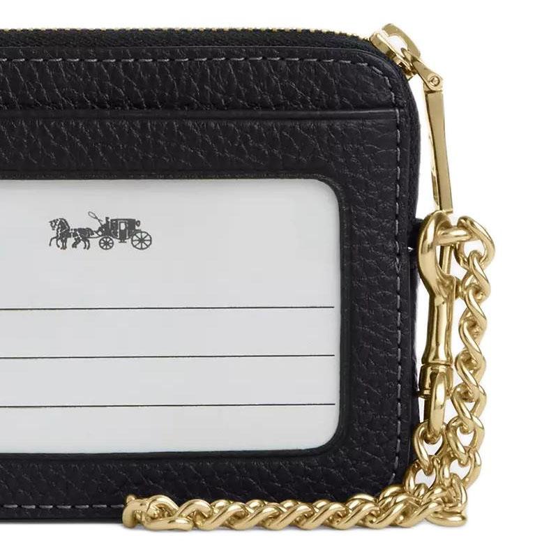 Coach Signature 11 Dog Leash Clip Wristband Pebbled Leather Card Holder Women's Black Black