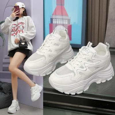 Fashion Hot Selling 2025 Casual Women Thick-soled Sneakers Fashion Spring Autumn PU Lace-up Vulcanized Shoes Mesh Rubber Non-slip New