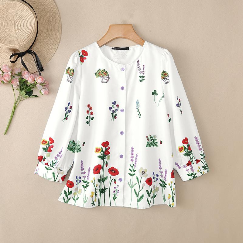 ZANZEA Women Casual Round Neck Floral Print Loose Half Sleeve Blouse S