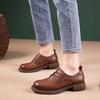 First Layer Cowhide Loafers Women's Spring and Autumn New Casual Retro Lace-up British Style Work Small Leather Shoes Women's Single Shoes