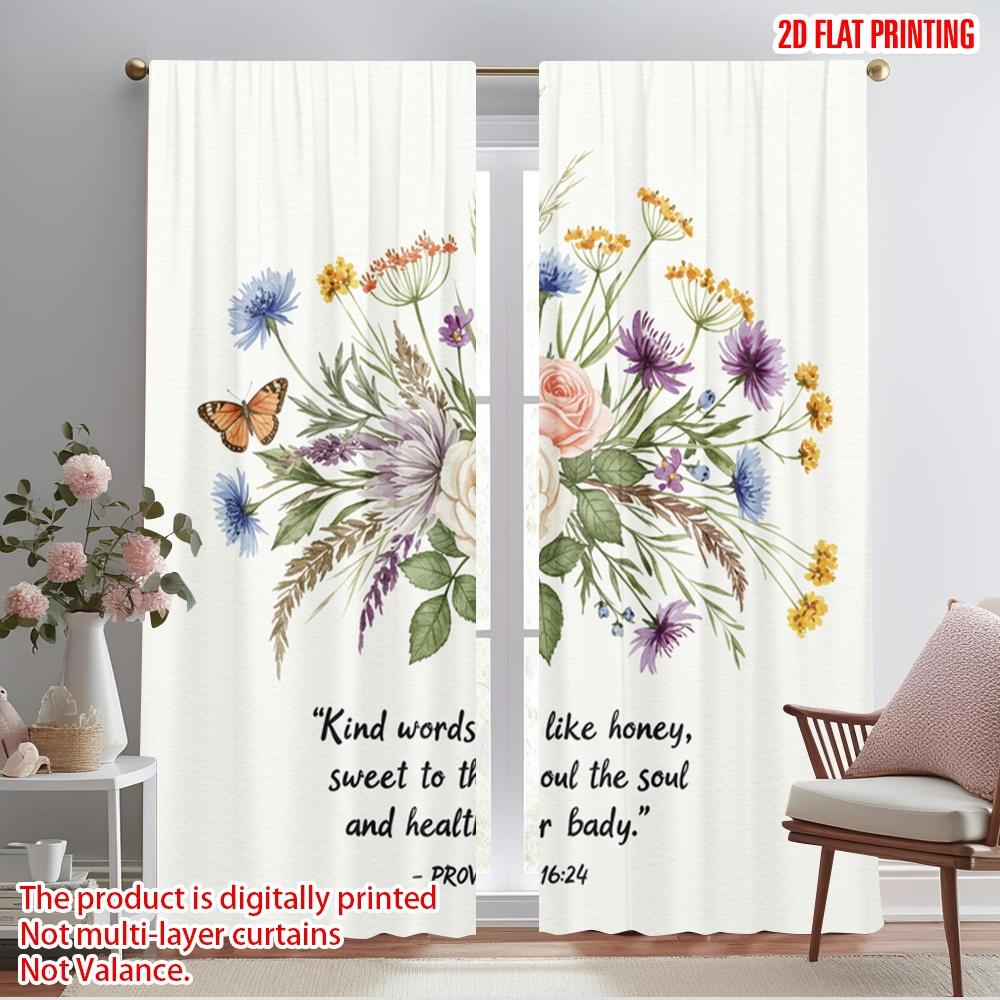 

2pcs 2D flat printing Party Window Curtains Floral Inspirational Scripture Verse Polyester Without Electricity Festive Wall 52.50×116.00 CM 2pcs