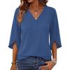 Women V Neck Loose Fit Pullover Top Three Quarter Sleeve Fashion Casual Blouse Lightweight Comfortable Fabric