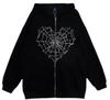 Colored Spider Web Street Hip Hop Gothic Harajuku Y2k Black Zipper Hoodie Women, Harajuku Jacket Sweater Women