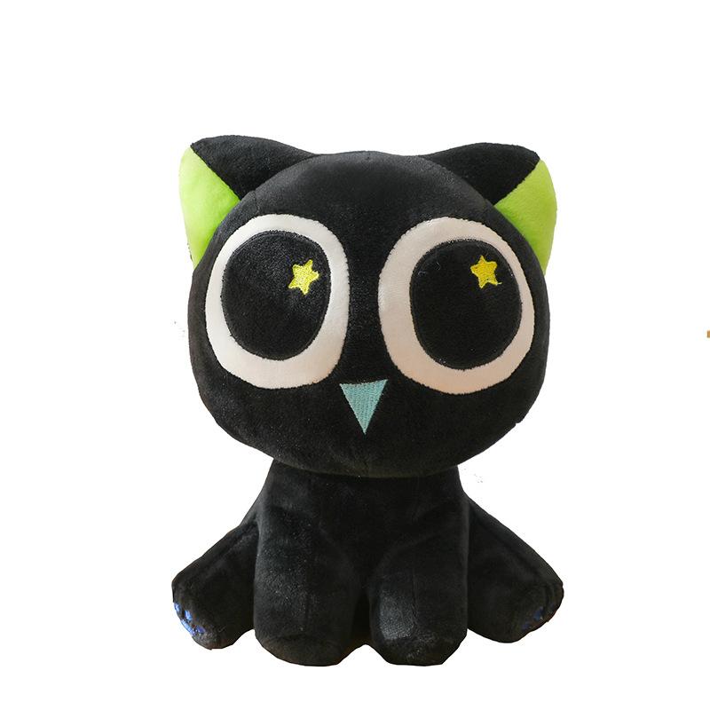 Black Cat Plush Toy Luo Xiaohei Doll Cute Big-Eyed Cat Bed Throw Pillow Children'S Soothing Toy