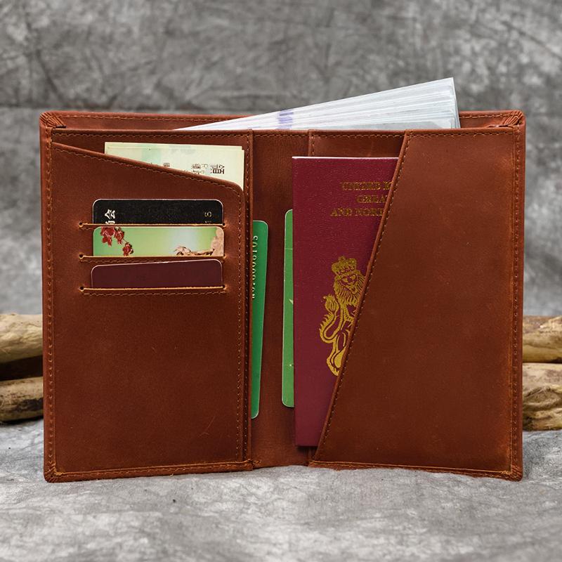 High Quality Passport Wallet Leather Card Holder Wallet Genuine Leather Bifold Purse for boarding pass thick leather