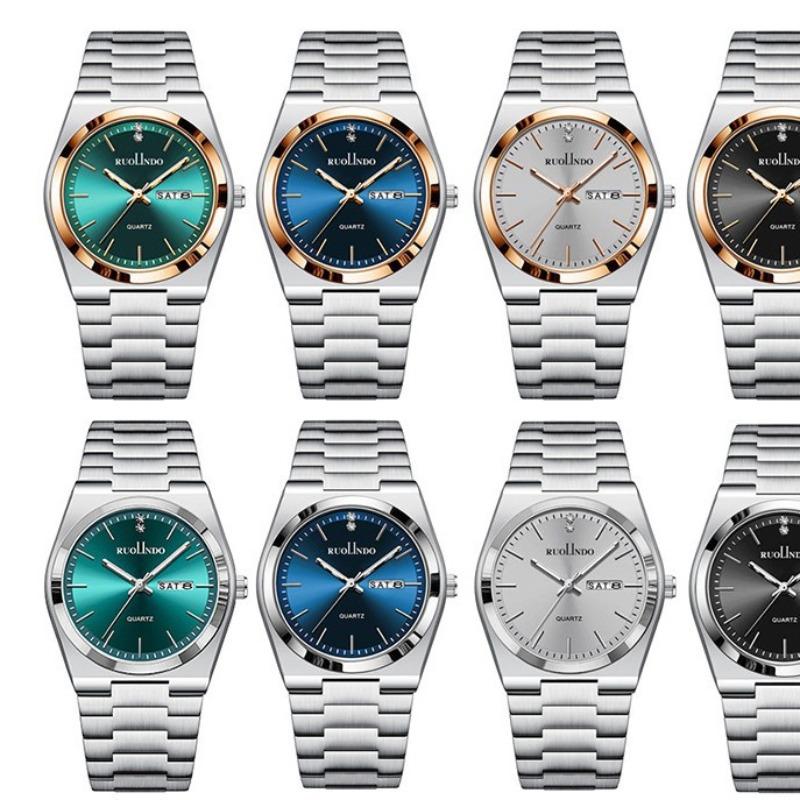 Men's watch, double calendar, thin butterfly buckle, steel belt, quartz men's watch
