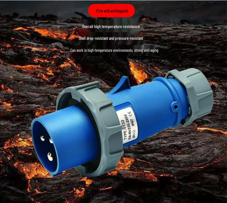 IP67 Aviation Plug Triangular Pin, Flame Retardant, 16A 3-Pin, Single-Phase 220V Socket