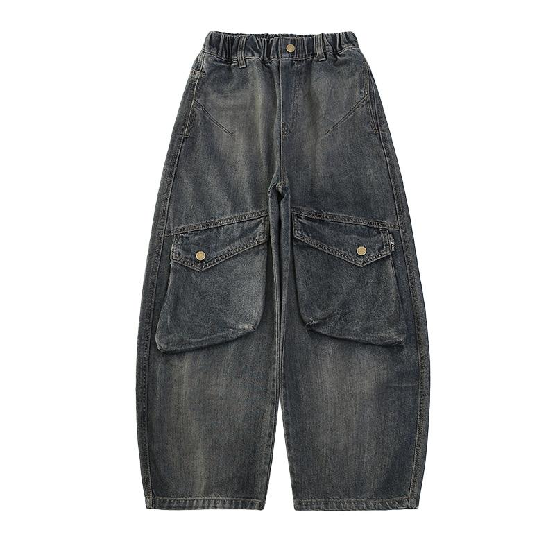 Kids Designer Vintage Gray Jeans for Girl Streetwear Y2k Baggy Denim Cargo Pants with Pocket Young Lady Child Jeans Trousers
