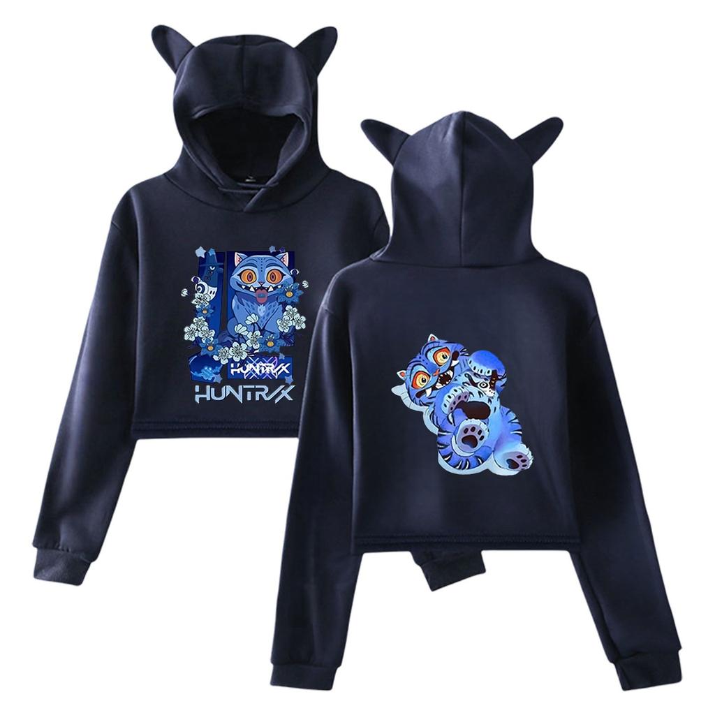 Women Sexy KPop Demon Hunters Cartoon Print Cropped Sweatshirts Loose Harajuku Pullovers Korean Casual Tops