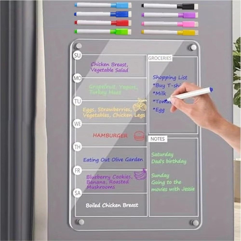 Reusable Magnetic Acrylic Weekly Planner Multifunctional Planning Note Board  Office/Home Use