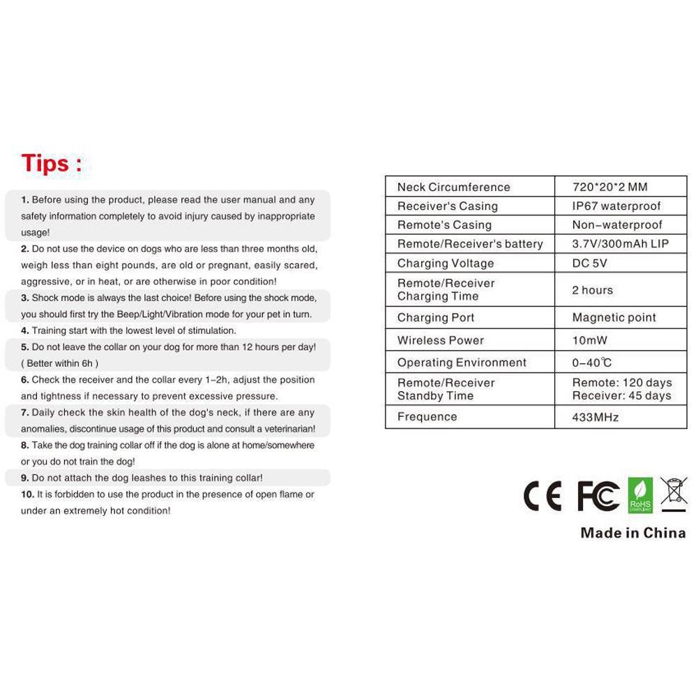 Pet Anti Bark Collar Waterproof Wireless Remote Control Rechargeable Electric Training Collar For Small Medium Large Dogs