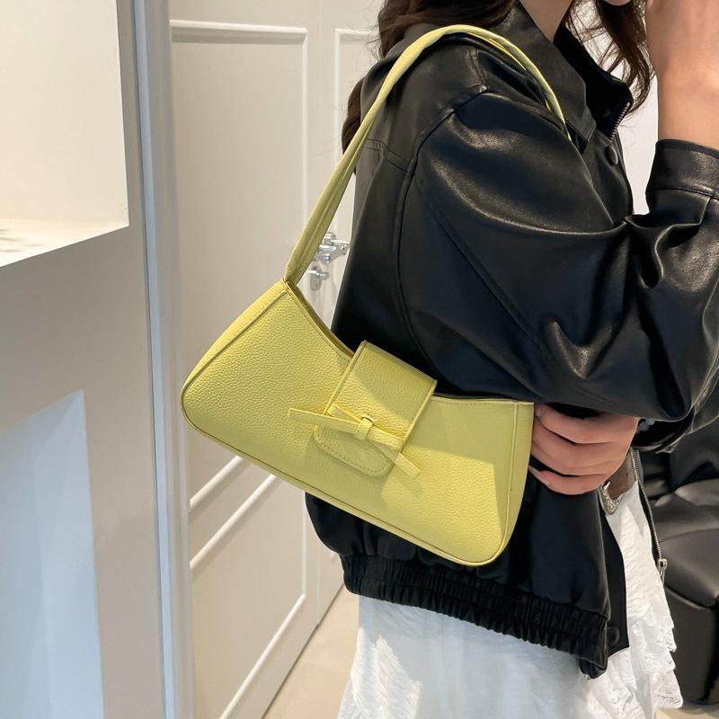 Korean version of premium bow underarm women's bag 2025 summer trendy simple casual baguette bag shoulder handbag