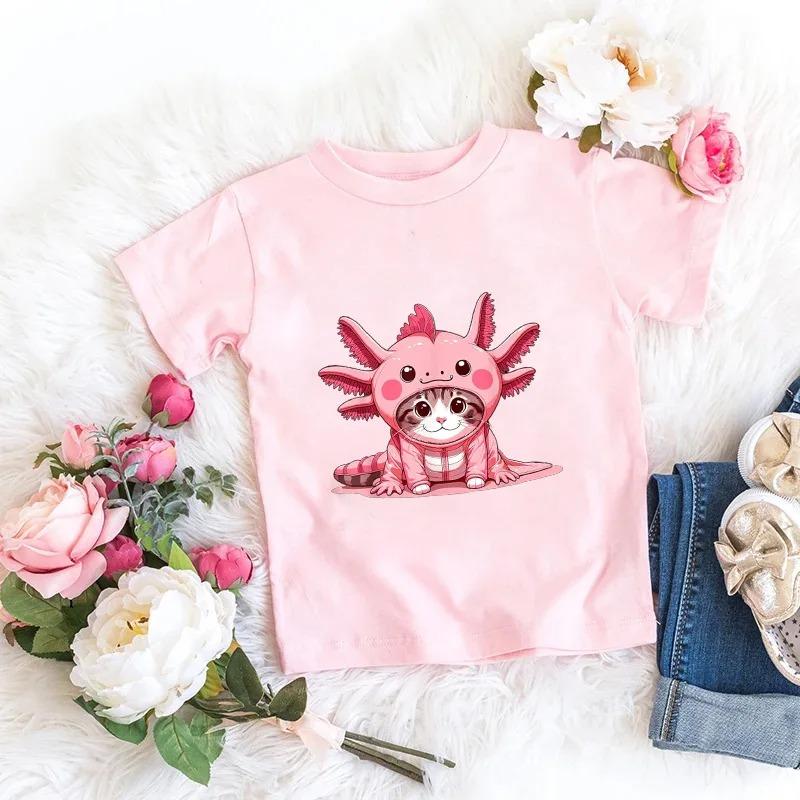 2026 Axolotl Kawaii T Shirt Kid Summer Fashion T Shirt Children Streetwear Boba Axolotl Anime Casual Child Clothing Tshirts