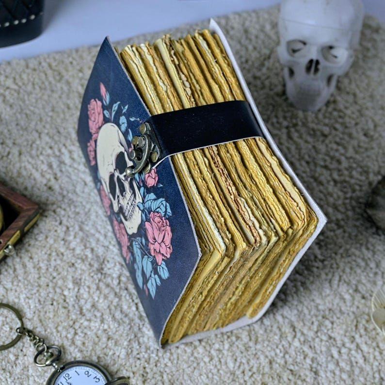 Skull & Roses Leather Journal: Gothic Handmade Diary with Lock