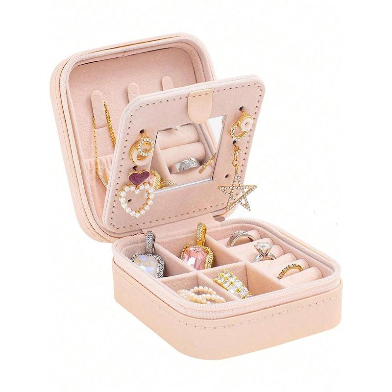 1pc Travel Dual Layer Jewelry Box,  Jewelry Storage Box, Snap Closure Jewelry Organizer Box, Jewelry Collection Box