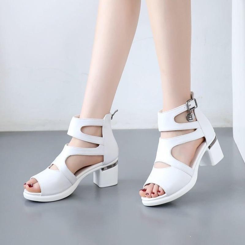 New Mid-heel Fashionable Middle-aged Shoes with Fish-mouth Cutout Sandals Devotion