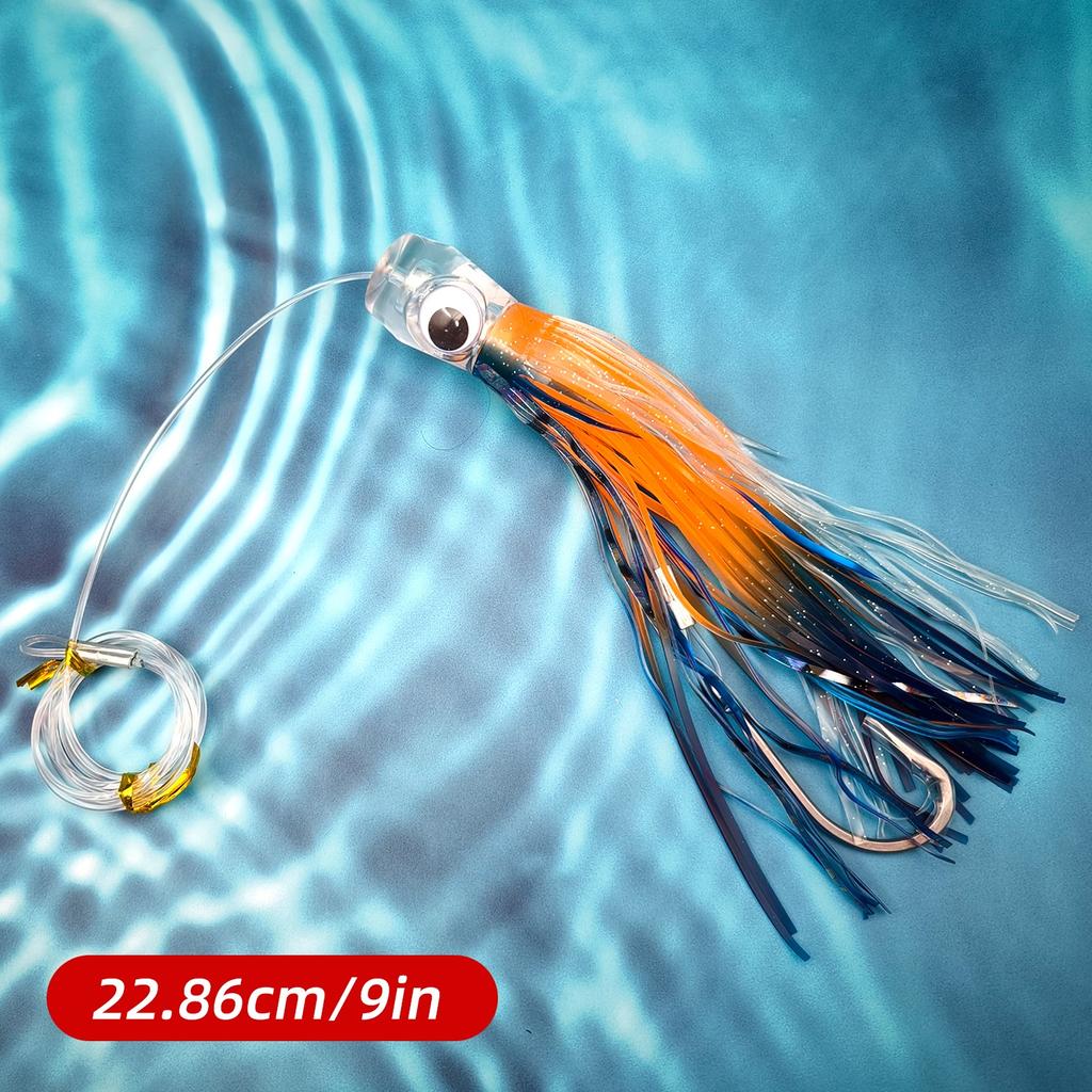 1pc/6pcs 6”/9 “ Acrylic Head Skirted Offshore Big Game Trolling Lure for Redfin Tuna,Single Hook for Boating Fishing Sea Fishing