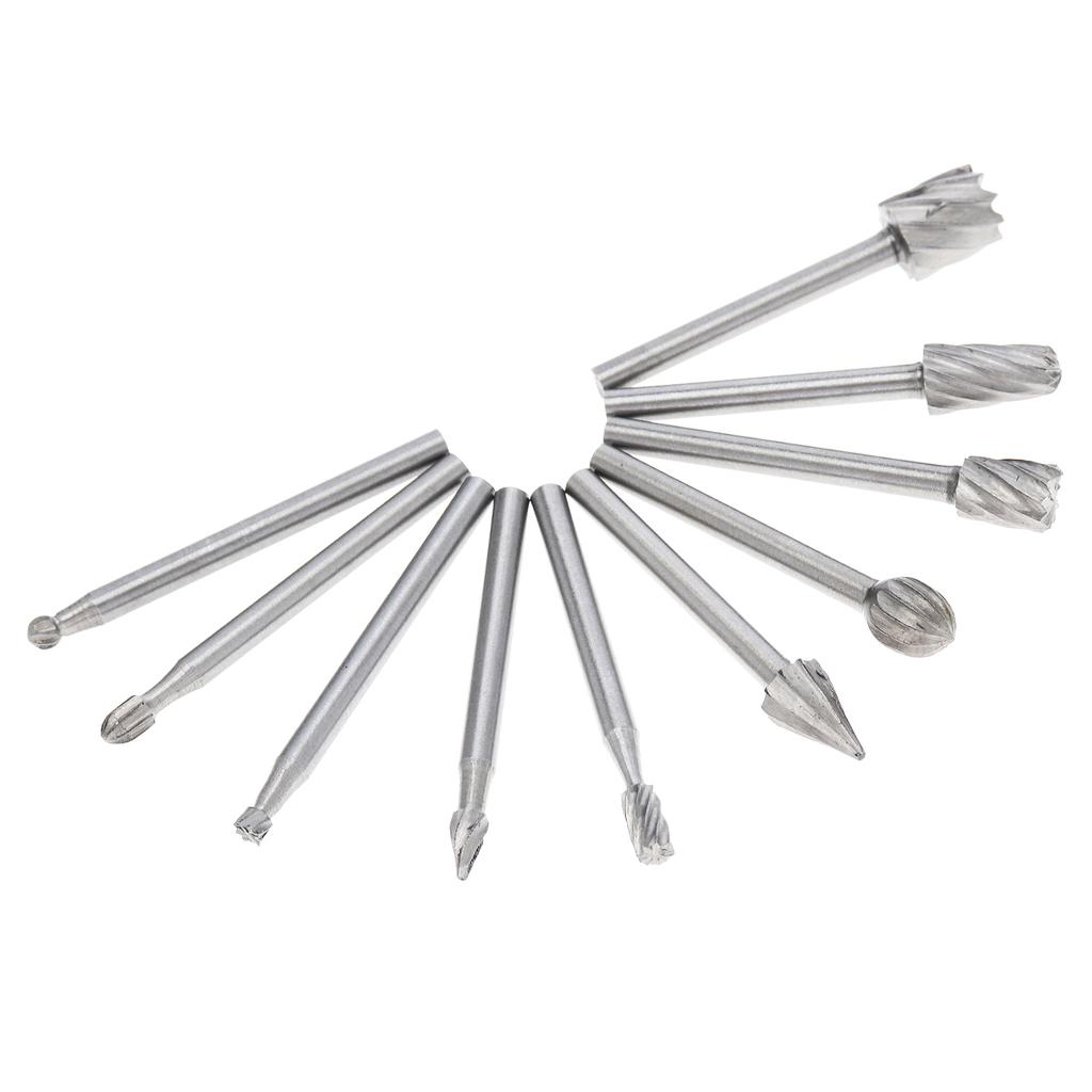10pcs HSS Steel Rotary Burr Set Electric Grinder Bits Burrs 3mm Shank Metal 10pcs HSS Steel Rotary Burr Set Electric Grinder Bits Burrs 3mm Shank Metal