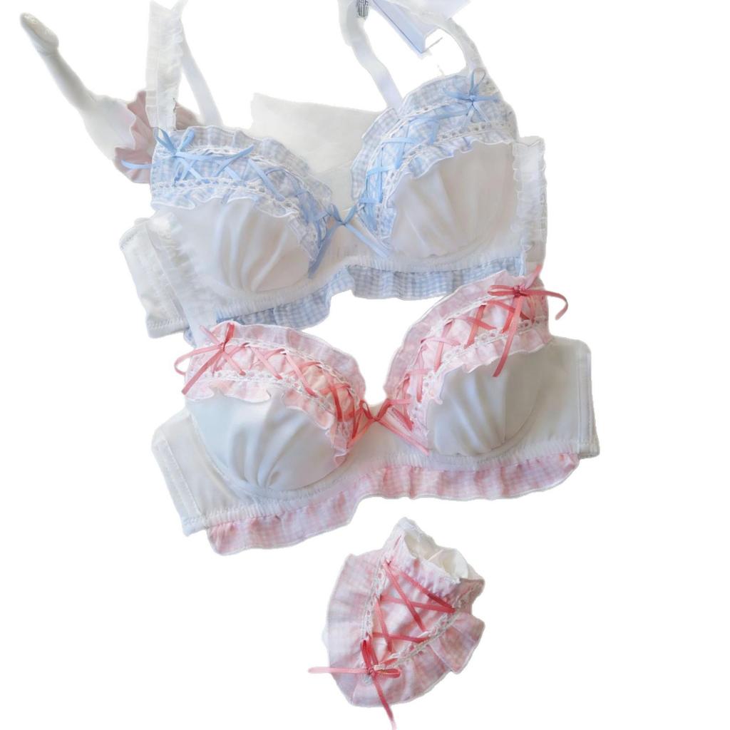 Japoński kratka falbanka push-up komplet bielizny dla młodych dziewcząt