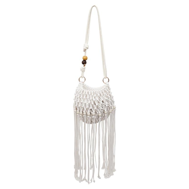 

2025 Summer Hollow Out Shoulder Bags Weaving Beach Straw Bags Large Capacity Tassel Shoulder Crossbody Bags Vacation Handbags 16-18-13 cm бежевий